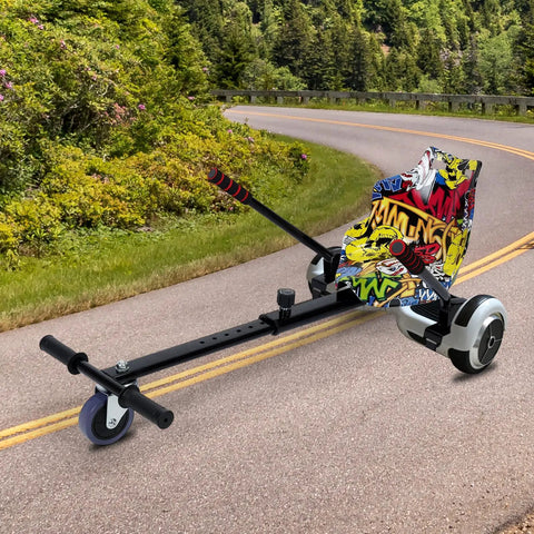 Hoverboard Go Kart Kit Seat Attachment With Adjustable Frame And 360 Degree Drifting Wheel For Universal Self Balancing Scooters Fits 6.5 8 10 Inch Hoverboards For Kids And Adults Camouflage on road