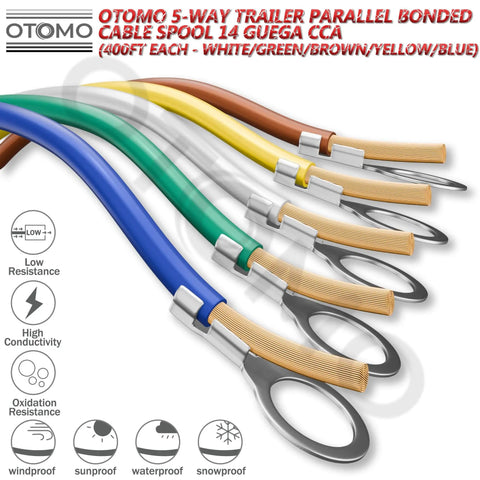 Beefed Up 400 Foot 14 Gauge Five Way Trailer Wire CCA Bonded Extension Cable Color Coded Primary Wire Spools