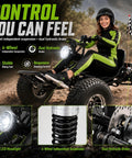 48V Electric All Terrain Go Kart With 20Ah Battery And 4000W Peak Brushless Motor Smooth Power Delivery Hitting 31 Mph Shaft Drive Backyard Beast Weekend Warrior Trail Ready Red, close-up showing 4-wheel suspension and dual brakes.
