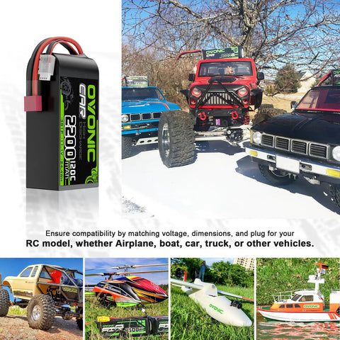 Shorty 3S LiPo Battery 11.1V 2200mAh 120C With Dean Style T Plug alongside RC cars, trucks, planes, and boats