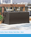 Beefy 99 Gallon Outdoor Wicker Resin Storage Chest With Easy Grip Handles For Patio Garden Garage Or Pool All Weather Mocha Heavy Duty Weatherproof Deck Box For Yard Storage