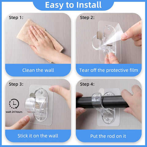 Installation steps for 6 Pack Adhesive Curtain Rod Holders No Drilling Curtain Rod Brackets Renter Friendly Curtain Hangers