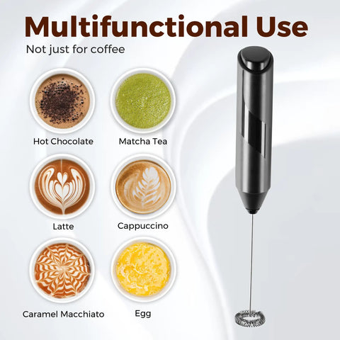 Handheld Milk Frother Battery Powered Whisk Maker With Stainless Steel Stand for versatile drinks like latte and matcha