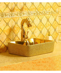 Slick Gold Bathroom Vessel Sink With Prime Ceramic Basin And Top Shelf Faucet Bundle For Modern Above Counter Vanity Setup featuring luxury design.