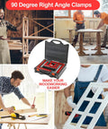 8 Pack Shop Tough Corner Clamps For Woodworking Hold Snug Snap Square Joints With Dead On 90 Degree Right Angle Alignment, shown in action.