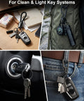Titanium Key Rings Set In Two Sizes For Everyday Carry Side Push Split Key Chains Beefy Carabiner Style shown in use