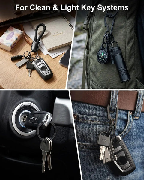 Titanium Key Rings Set In Two Sizes For Everyday Carry Side Push Split Key Chains Beefy Carabiner Style shown in use