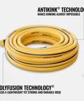 Pro Grade Heavy Duty Garden Hose 50 Foot Five Eighth Inch Yellow with Lightweight Polyfusion Technology coiled with anti-kink label