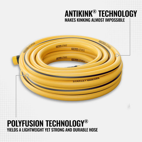 Pro Grade Heavy Duty Garden Hose 50 Foot Five Eighth Inch Yellow with Lightweight Polyfusion Technology coiled with anti-kink label