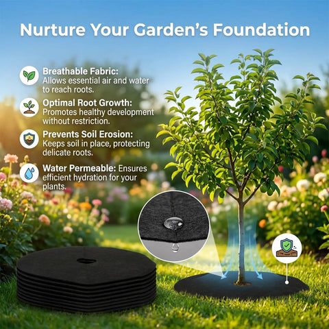 13 Piece Tree Ring Mulch Mat Set For Garden Root Barrier Weed Control Non Woven Black Landscape Rings, tree protector in garden.