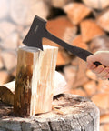 Durable Camping Hatchet Full Tang Axe For Wood Splitting Kindling And Campfire Chops Forged Carbon Steel Blade in use