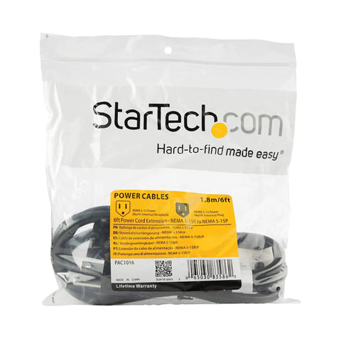 Packaged 6 Foot NEMA 5-15R To NEMA 5-15P Power Extension Cord For Home Office And Workstations, 125V 13A, 16 AWG Indoor Use UL Listed