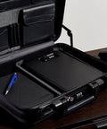 Open Beefy Portable Lock Box Safe With Combo Lock For Valuables And Docs, Heavy-Duty Anti-Pry Steel, shown on desk