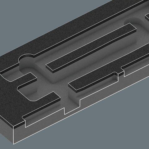 Foam Insert Hammer Set With Durable Two Tone Foam Organizer in black with color coded slots, top view of compartment layout