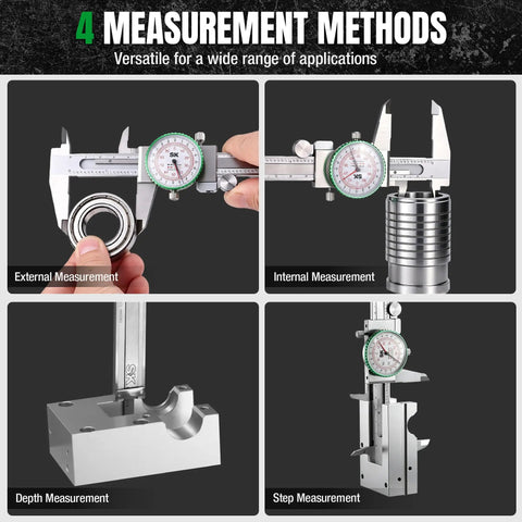 Dial Caliper Measuring Tool With Six Inch Range And Pro Grade Precision To 0.001 Inch (0.03 mm), Dual Reading Display For Industrial, Mechanical, Woodworking And DIY Projects, Reliable, Durable And Easy To Read, four measurement methods