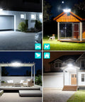 Ultra Bright Solar Motion Flood Light Outdoor Waterproof With 416 LEDs illuminating garage, dog house, patio, and entrance