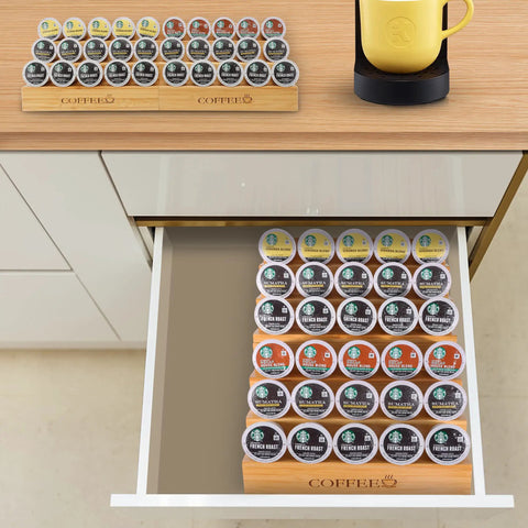Step Shaped Bamboo K Cup Holder Duo For Your Coffee Station Drawer Or Countertop Organizer Holds 30 Pods Two Piece Set