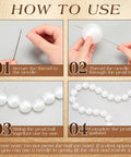 100 Quick Link Pearl Balls Garland Set 2.2 Inch Pearlescent White Beads, 16.4ft Pearl Bead Garland With Elastic Thread And Needle For Easy DIY Backdrops, Wall Arches, Weddings And Party Decor; threading steps