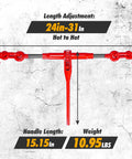 Beefed Up Heavy Duty Chain Binder Kit with Three Eighths Inch by Ten Foot Chains, ratchet binder 24-31 in adjustment, red color