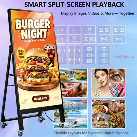 43 Inch Indoor Digital Signage Display Portable Lcd Menu Board Showcasing Next Level Full Hd Clarity And Wide Angle Viewing with split-screen playback.