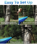 Instructions for setting up Blue Outdoor Camping Hammock Portable With Tree Straps And Rope, 56 By 103 Inches, Fits 1 To 2 People