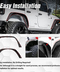4 Piece Flat Style Fender Flares Kit For Jeep Wrangler JK JKU Unlimited 2007 To 2018 installed on vehicle