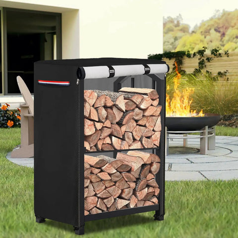 Heavy-Duty 600D Waterproof Firewood Rack Cover For 2-Tier Racks Up To 17 Inches Wide Outdoor Wood Storage Shield in garden