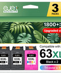63XL Ink Cartridges 3 Pack Black And Color Replacement For 63 And 63XL Ink Cartridge packaging and cartridges