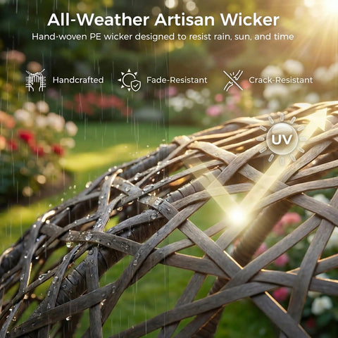 Oversized Hanging Egg Chair With Stand For Indoor Or Outdoor Use, showing close-up of wicker material with UV resistance