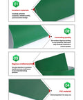 Close-up of Light Duty Conveyor Belt for Airports Luggage Handling with PVC material and polyester core, green surface texture.