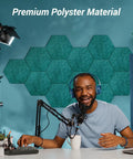 12 Pack Turquoise Hexagon Acoustic Panels High Density Foam Wall Tiles For Sound Dampening And Echo Reduction In Home Studio podcast setup with microphone.