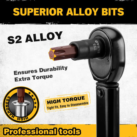 Rugged 31-Piece Torx Bit Socket Set With 14 Star Bits T8 Through T70 And 13 E-Torx Sockets E4 Through E24, S2 Alloy Steel