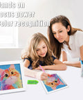 Mother and daughter creating Diamond Art Kit For Kids Ages 8 To 12 6x6 Canvas With 7x7 Frame, colorful cat design on table