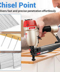 No Sweat Installation 16 Gauge 2.5 Inch Galvanized Finish Nails 500 Pack Straight T Head fasteners in use during woodworking.