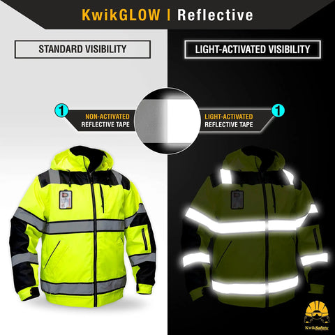 Enforcer Bomber High Vis Safety Jacket With Detachable ID Pocket For Men Class 3 ANSI OSHA Compliant Reflective Hoodie Yellow Workwear