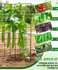 Foldable Two Panel Garden Trellis for Climbing Plants, Easy Setup No Fuss, Space Saving, Raised Bed Vegetable Support with 59 Inch Span, Perfect for Beans Peas Grapes Cucumbers Fruits and Flowers shown with growing cucumbers outdoors.