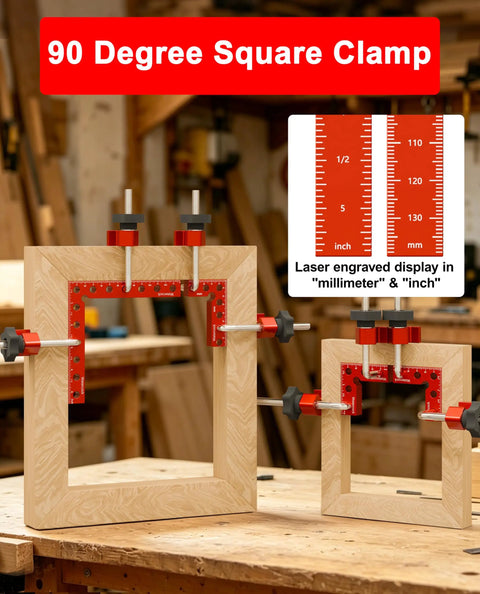 12 Pack Corner Clamps For Woodworking 90 Degree Right Angle Aluminum Clamps In 5.5, 3.14, And 2.32 Inch Sizes with ruler display