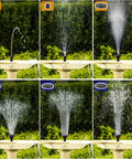 Solar Fountain Pump For Bird Bath And Pond With Two Point Five Watts High Power Water Pump And Six Nozzles Built In 1200mAh Battery For All Day Run On Cloudy Days Floating Standing Pump For Outdoor Backyard Pond And Pool, various spray patterns.