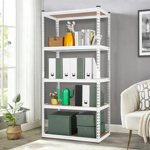 White 5 Tier Metal Storage Shelves 31.5 By 15.75 By 72 Inches Adjustable Utility Rack For Garage Kitchen Heavy Duty Steel Construction Effortless Home Organization That Handles All The Daily Grind
