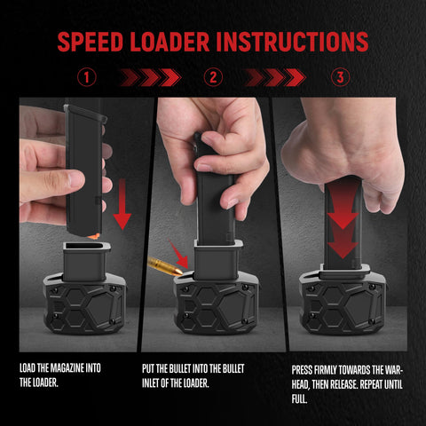 Steps to use 9mm Speed Loader for Quick Magazine Reloads Pain Free Handling Smooth Feeding No Jamming Compact Design