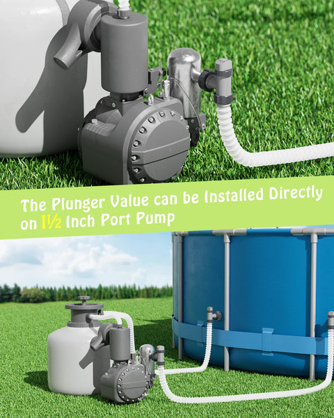 Plunger Valve Replacement 2 Pack For Intex Pool Pumps And Filters installed on above-ground pool with hose connections.