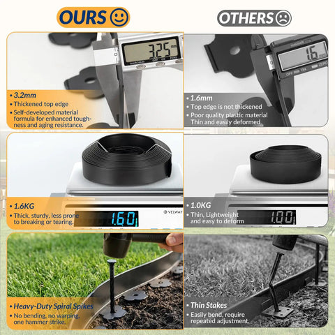 40 Ft No Dig Landscape Edging Kit With 60 Spikes 2 Inch High Heavy Duty Plastic Lawn Border material and spike comparison