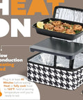 Mini Heated Lunch Box Portable Electric Warmer with food tray, houndstooth design, for work and on the go, 120V plug-in.