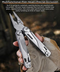 All In One Multitool Pliers With Replaceable Wire Cutters And Spring Loaded Action in rugged hand outdoors