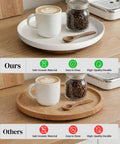 Super Smooth Spinning Ceramic Lazy Susan Tray With Natural Acacia Wood Base Round Rotating Kitchen Counter Organizer And Farmhouse Condiment Holder Totally Game Changer on kitchen counter showcasing ceramic and wood details.