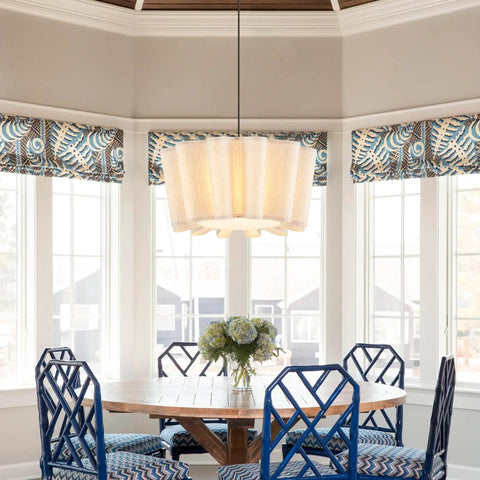 Modern Black Finish Pendant Light Fixture With Off White Fabric Drum Shade Four Light Chandelier For Bedroom Dining Room Corridor And Living Room With Elegant Look Great For Entryways And Hallways