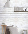 Room with 590 In By 17.7 In White Wood Peel And Stick Wallpaper Removable Vintage Wood Plank Wall Covering, self adhesive decor.