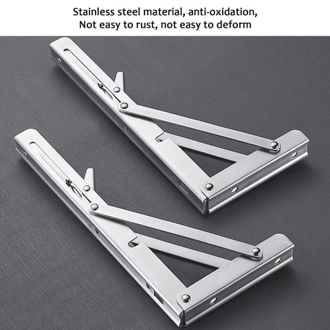 Heavy Duty Folding Shelf Brackets Built Legit Durable With Seamless Stainless Steel Wall Mount Table Support Hardware For Space Savvy DIY Setups And Collapsible Floating Shelves - Close-up view of foldable brackets.