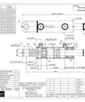 Technical drawing of 2x18 hydraulic cylinder; side view, 2 in bore, 18 in stroke, welded tang, double-acting.