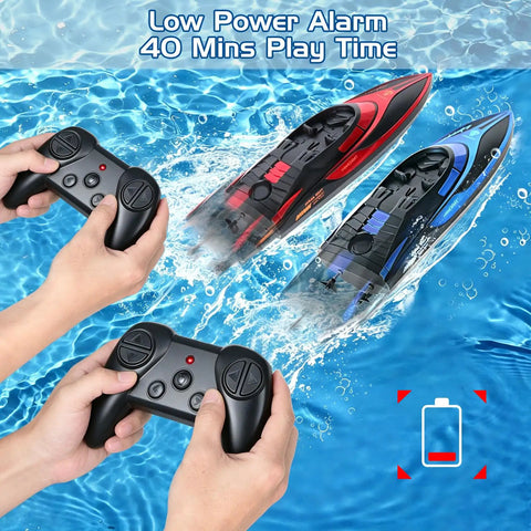 Two Pack Remote Control RC Boats For Pool Lake And River With LED Lights Waterproof Self Righting Fast Speed Racing Electric Boats Toy